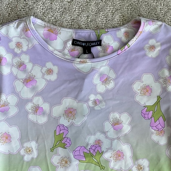 Cynthia Rowley Printed Rashguard Pink/Green Cherry Blossom Large NWT Beach Swim - Picture 6 of 16